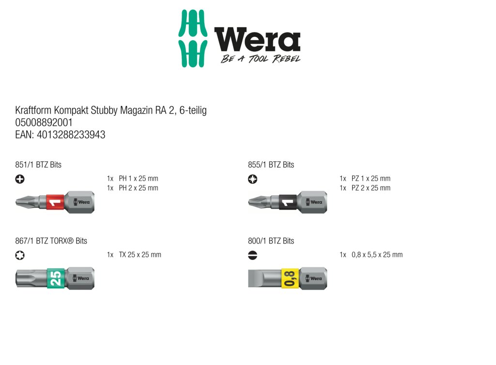 WERA Kraftform Kompakt Stubby Magazin RA 2