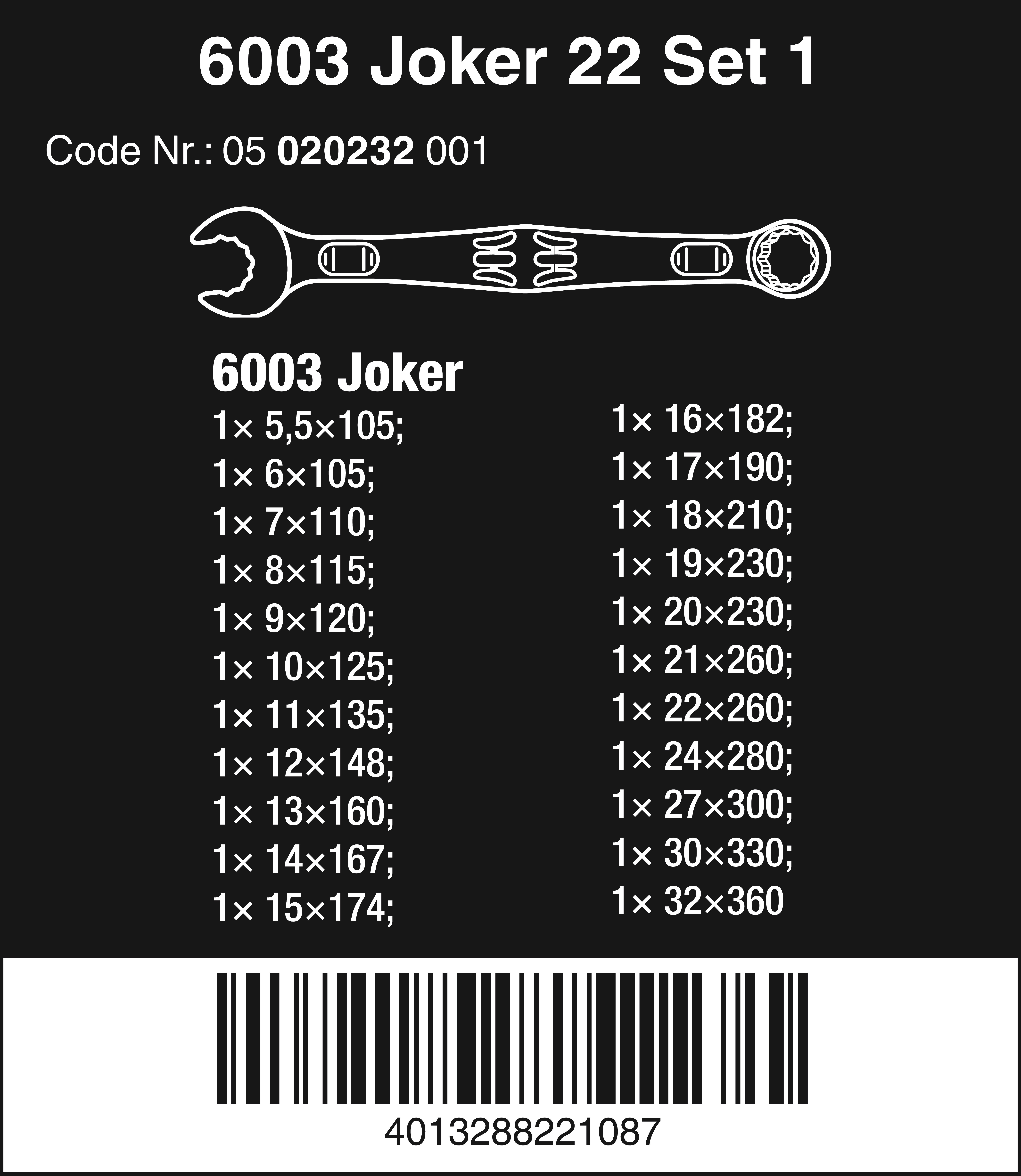 WERA 6003 Joker 22 Set 1 Ringmaulschlüssel-Satz